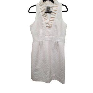 Taylor Women's Sleeveless Ruffled V-Neck Feminine Dress Ivory Knee Length Sz 12